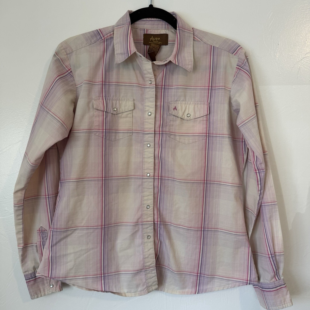 Women’s Aura Wrangler Plaid Western Shirt Pearl Snaps Size Small